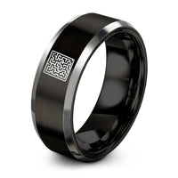 unique couple engagement rings – black & silver tungsten kruskals algorithm maze ring