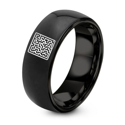 Kruskals Algorithm Maze – Tungsten Wedding Band, 8 mm, Black Comfort-Fit Unisex