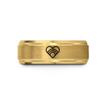 couple rings with engraving – gold tungsten rainbow heart wedding band