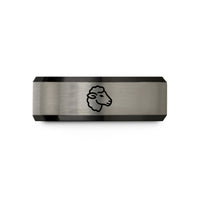 laser engraved wedding band – black & grey tungsten ewe wedding band