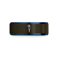 engraved rings for him – gunmetal & blue tungsten micropipette wedding band