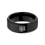 men’s custom tungsten band – black tungsten stack of books wedding band