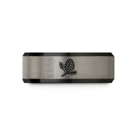 presents for close friends – black & gray tungsten spruce cone wedding band