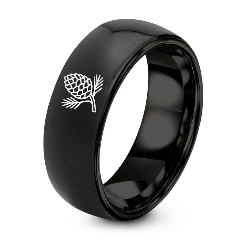 Spruce Cone – Tungsten Wedding Band, 8 mm, Black Comfort-Fit Unisex