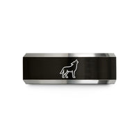 friendship rings for adults – black & grey tungsten howling dog standing wedding band