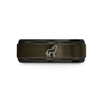 matching rings for friends – gunmetal & black tungsten howling dog standing wedding band