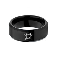 rings for joint promise – black tungsten shield axes crossed wedding band