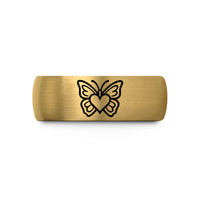 tungsten bands for couples – black & gold tungsten butterfly pair heart wedding band