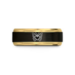 personalized rings for men – black & gold tungsten butterfly pair heart wedding band