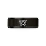 personalized rings for men – black & gold tungsten butterfly pair heart wedding band