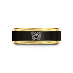 engraved wedding bands men – black & gold tungsten butterfly pair heart wedding band