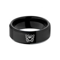 engraved wedding bands men – black tungsten butterfly pair heart wedding band