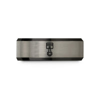 engraved rings for him – black & blue & silver tungsten piston wedding band