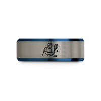 unique rings for him – black & blue & grey tungsten racquetball swing wedding band