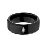 nurse wedding present ideas – black tungsten rosemary sprig wedding band