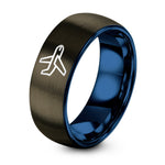 Engagement Ring for Both – gunmetal & blue tungsten airplane (passenger jet) ring