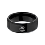 custom engraved rings – black tungsten bear print wedding band