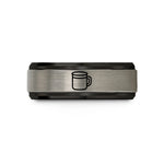 matching bands for him – black & silver tungsten enamel mug wedding band