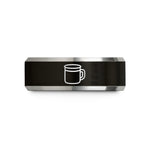 ring set for couples – black & gray tungsten enamel mug wedding band