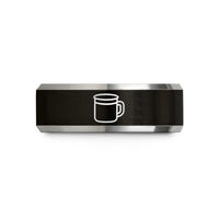 ring set for couples – black & gray tungsten enamel mug wedding band