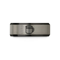 couples ring with engraving – black & grey tungsten enamel mug wedding band