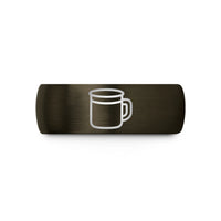 couples ring with engraving – gunmetal & black tungsten enamel mug wedding band