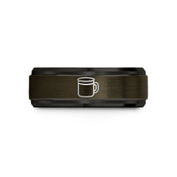 couples ring with engraving – gunmetal & black tungsten enamel mug wedding band