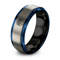 black & blue & grey tungsten forest river circle ring