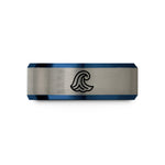 custom couples ring set – blue & gray tungsten water wave crest wedding band