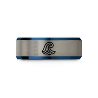 custom couples ring set – blue & gray tungsten water wave crest wedding band