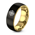 Engagement Ring for Her – black & gold tungsten compass rose ring