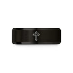 custom engagement rings women – black tungsten gothic latin cross wedding band