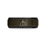 comfort fit wedding band – gunmetal & black tungsten hazard exclamation wedding band