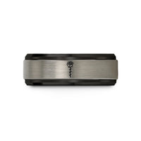 women's wedding band – black & grey tungsten rose stem thorns wedding band