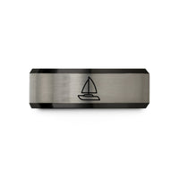 tungsten wedding bands – black & blue & grey tungsten catamaran wedding band