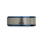 matching couple bands – black & blue & gray tungsten catamaran wedding band