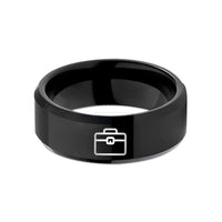 custom men and women rings – black tungsten toolbox wedding band