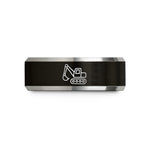 unique men wedding ring – black & gray tungsten hydraulic mining shovel wedding band