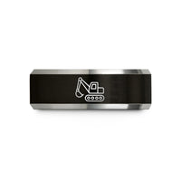unique men wedding ring – black & gray tungsten hydraulic mining shovel wedding band