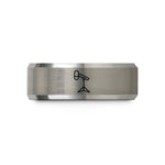 custom engraved men’s ring – black & gray tungsten mic stand wedding band