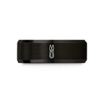wedding band with engraving – black tungsten thread snips wedding band