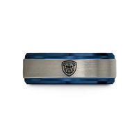 tungsten rings for couples – black & blue & grey tungsten bulldog face shield wedding band