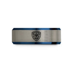 couples matching tungsten rings – black & blue & gray tungsten bulldog face shield wedding band