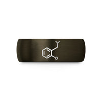 custom sized men’s ring – gunmetal & black tungsten serotonin molecule wedding band