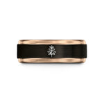 unisex tungsten wedding band – black & rose gold tungsten thyme sprig wedding band