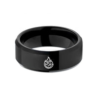 engraved ring for him – black tungsten classic flame job wedding band