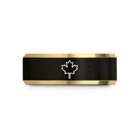 tungsten men's wedding band – black & gold tungsten maple leaf canada wedding band