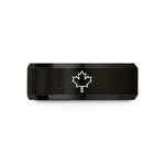 custom engraved men's ring – black & rose gold tungsten maple leaf canada wedding band