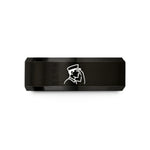 engraved rings for couples – black tungsten saluting silhouette wedding band