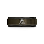 custom men’s promise ring – gunmetal & black tungsten saluting silhouette wedding band